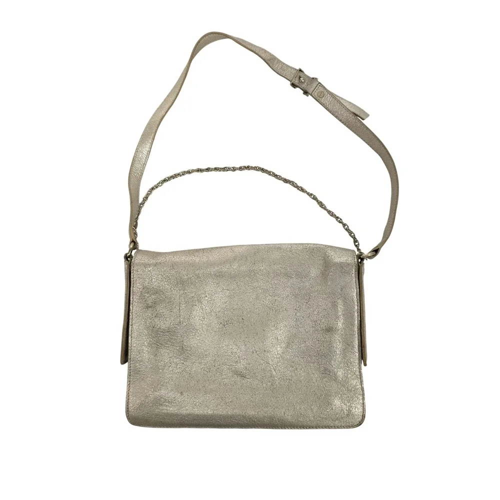Botkier Metallic Champagne Leather Crossbody Bag‎ Chain Handle Turnlock Closure